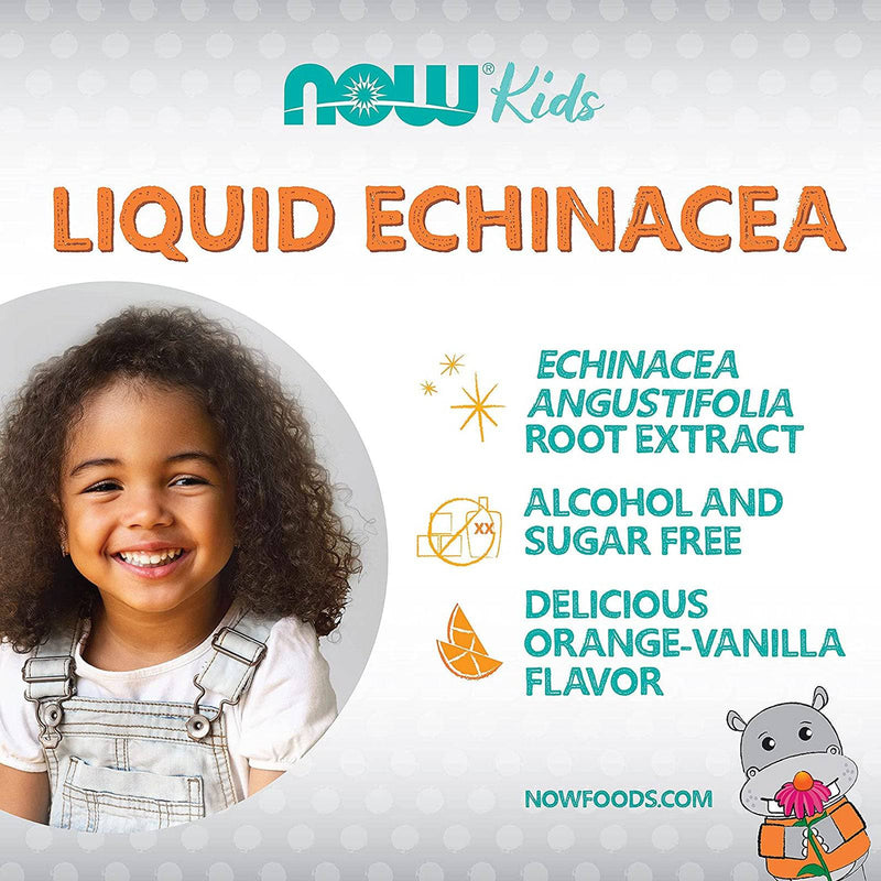 NOW Suplementos, Kids Liquid Echinacea com conta-gotas, Suporte ao sistema imunológico, Formulado para crianças, 2 Fl Onça, a embalagem pode variar