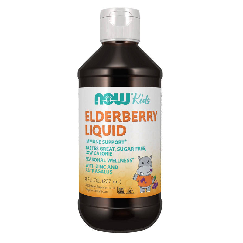 NOW Supplements, Liquid Elderberry for Kids with Zinc and Astragalus, Immune Support*, 8 onzas, el empaque puede variar