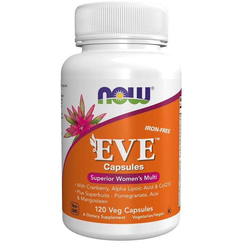 NOW Suplementos, Multivitamínico Feminino Eve™ com Cranberry, Ácido Alfa Lipóico e CoQ10, além de Superfrutas - Romã, Açaí e Mangostão, Sem Ferro, 120 Cápsulas Vegetais