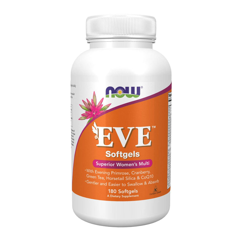 NOW Supplements, multivitamínico para mujeres Eve™ con onagra, arándano, té verde, sílice de cola de caballo y CoQ10, 180 cápsulas blandas