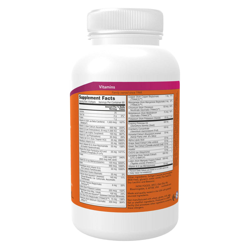 NOW Supplements, Multivitamínico Feminino Eve™ com Prímula, Cranberry, Chá Verde, Sílica de Cavalinha e CoQ10, 180 Softgels