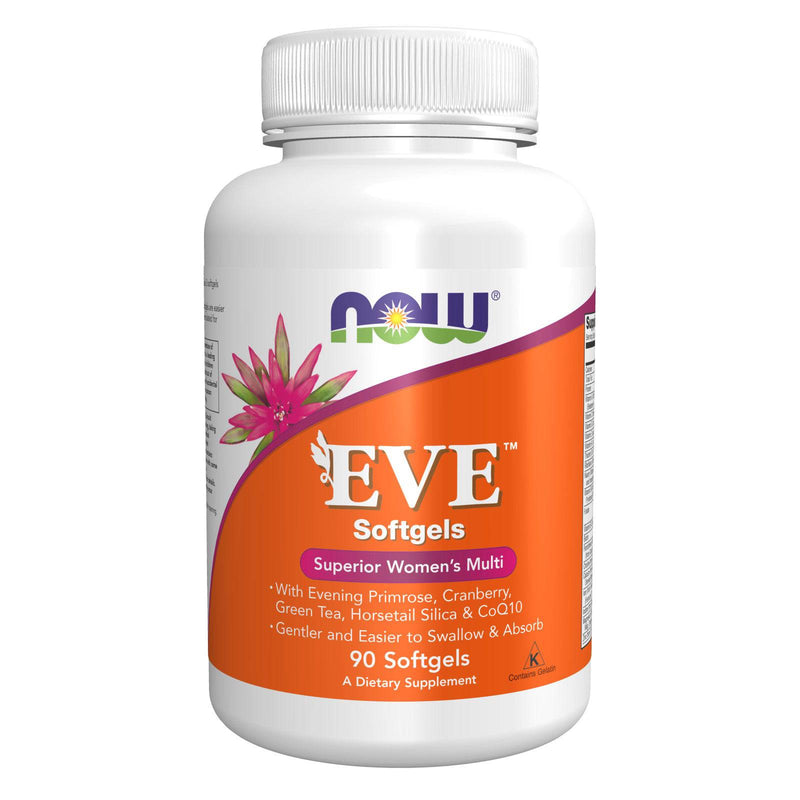 NOW Supplements, multivitamínico para mujeres Eve™ con onagra, arándano, té verde, sílice de cola de caballo y CoQ10, 90 cápsulas blandas