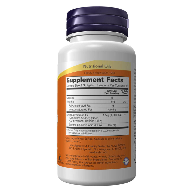 NOW Suplementos, óleo de prímula 500 mg com GLA de ocorrência natural (ácido gama-linolênico), 100 cápsulas gelatinosas