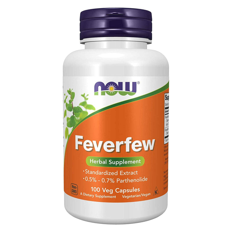 NOW Suplementos, Feverfew com 0,5% - 0,7% Parthenolide, Herbal Supplement, 100 Veg Capsules