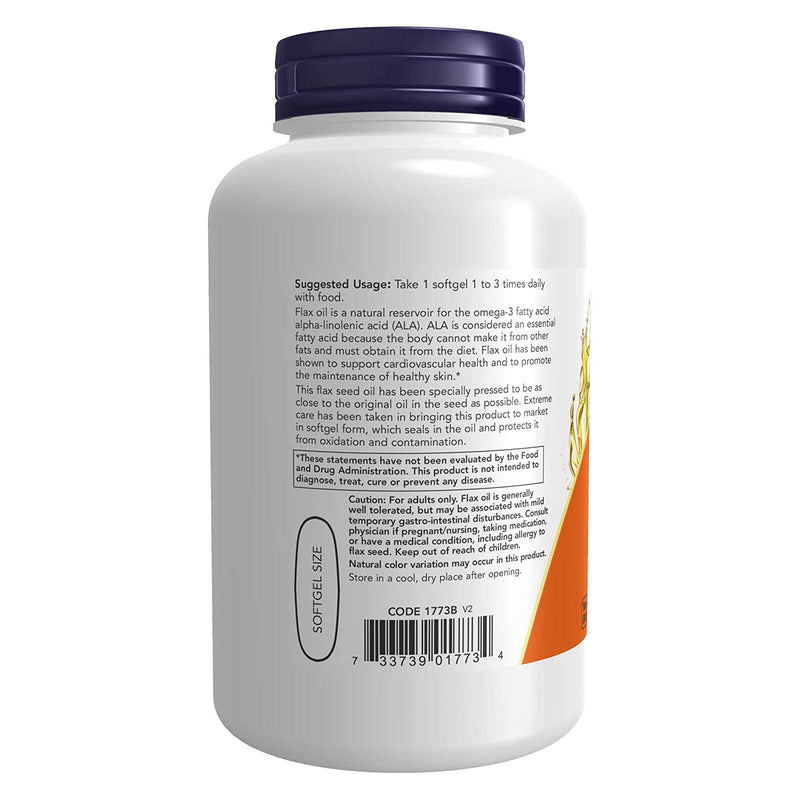 NOW Foods Flax Oil 1000 mg Vegan Formula 120 Veggie Softgels