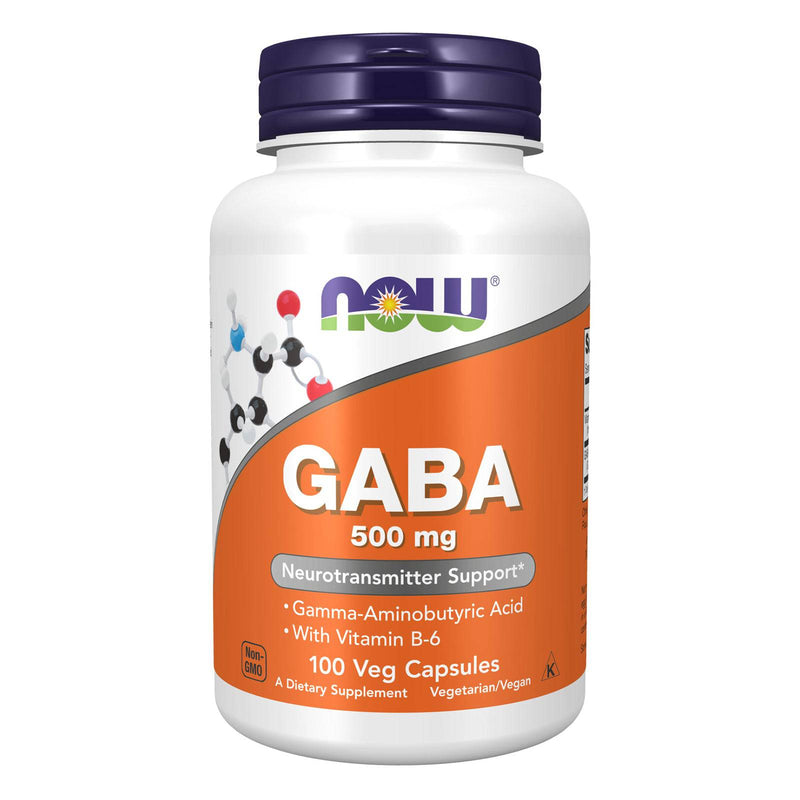 NOW Suplementos, GABA (Ácido Gama-Aminobutírico) 500 mg + B-6, Neurotransmissor Natural *, 100 Cápsulas Veg