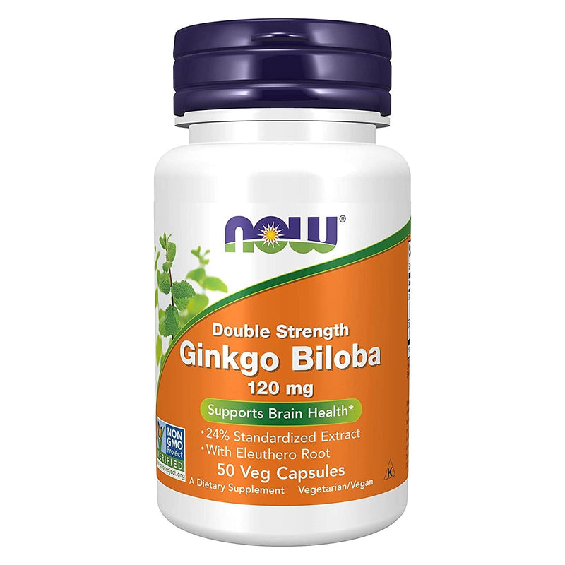 NOWサプリメント、Ginkgo Biloba 120 mg、ダブルストレングス、非GMOプロジェクト検証済み、50ベジカプセル