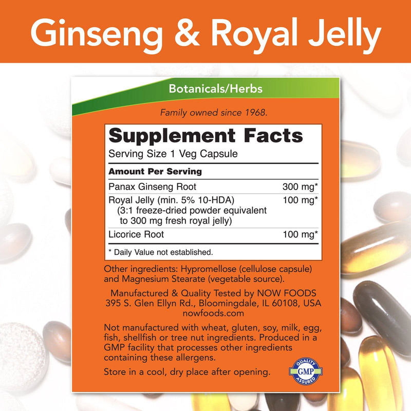 NOW Foods Ginseng & Royal Jelly 90 Veg Capsules