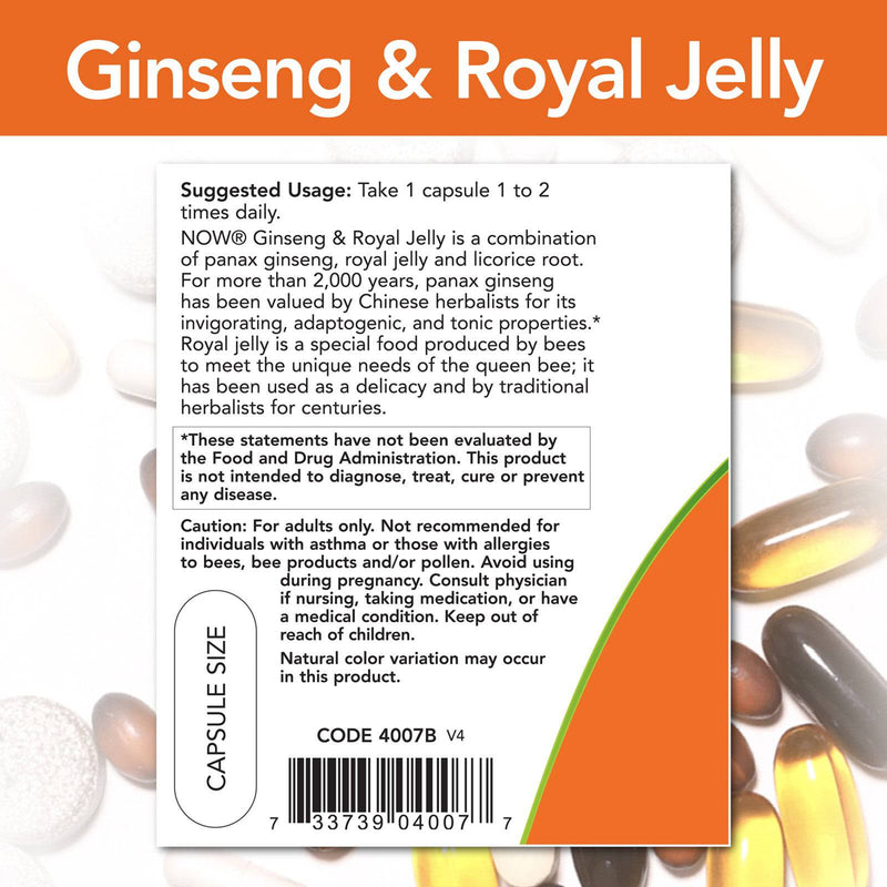 NOW Foods Ginseng & Royal Jelly 90 Veg Capsules