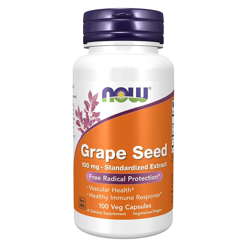 NOW Supplements, Grape Seed 100 mg - 표준화된 추출물, 90% 이상의 폴리페놀이 함유된 고농축 추출물, 비타민 C 함유, 100 식물성 캡슐