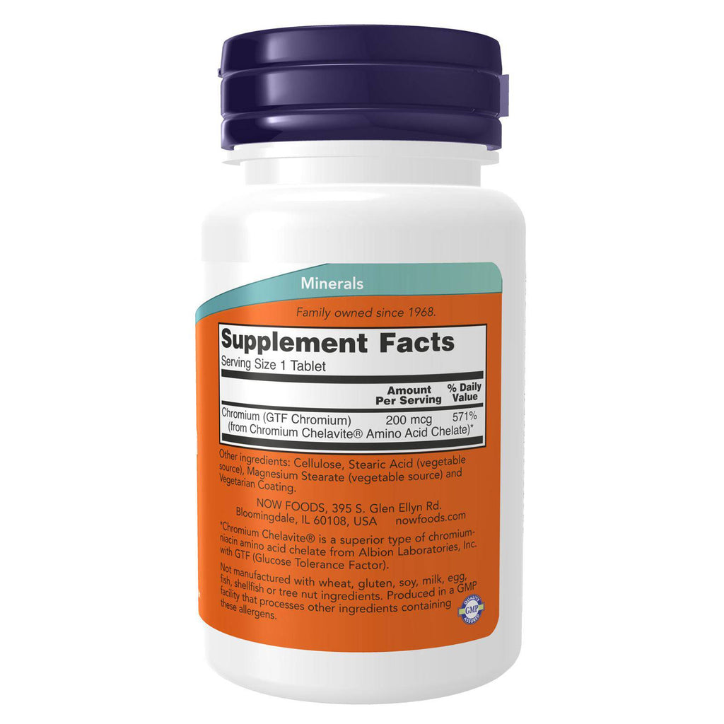 NOW Foods GTF Chromium 200 mcg Yeast Free 100 Tablets - DailyVita