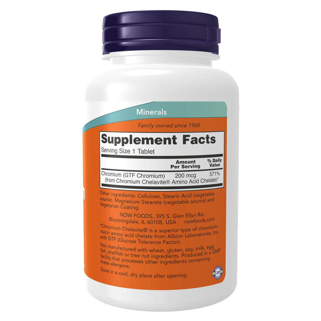 NOW Foods GTF Chromium 200 mcg Yeast Free 250 Tablets - DailyVita
