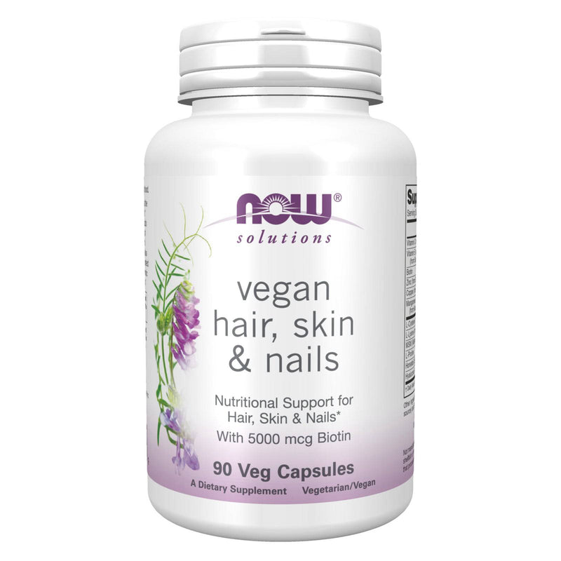 NOW Solutions, Vegan Hair, Skin &amp; Nails, Nutritional Support with 5.000 mcg Biotin, 90 Veg Capsules