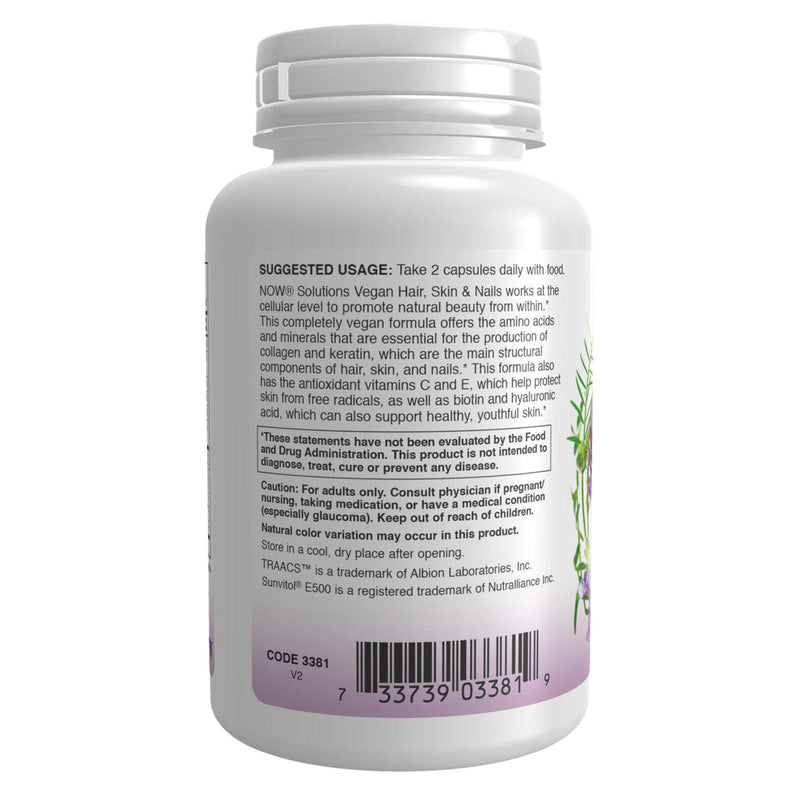 NOW Solutions, Vegan Hair, Skin &amp; Nails, Nutritional Support with 5.000 mcg Biotin, 90 Veg Capsules