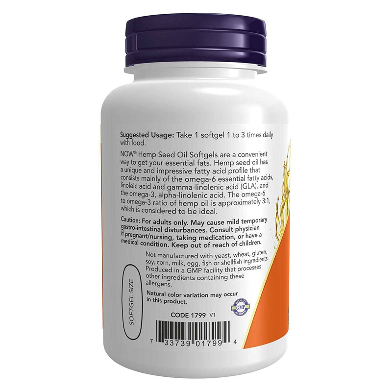 NOW Supplements, 헴프 씨드 오일 1,000 mg, 필수 지방산, Nutritional Oil, 120 소프트겔