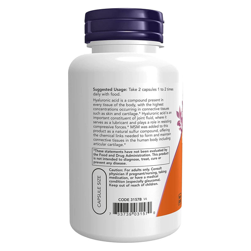 NOW Foods Hyaluronic Acid with MSM 120 Veg Capsules