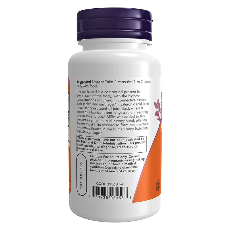 NOW Supplements, MSM 함유 히알루론산 50mg, 관절 지지*, 60 식물성 캡슐