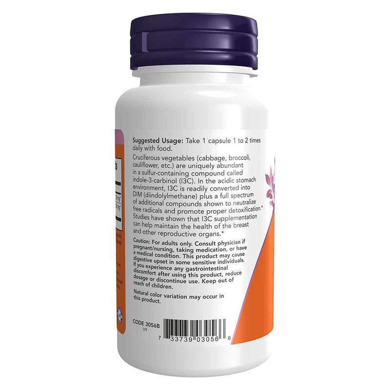 NOW Supplements, Indole-3-Carbinol 200 mg, 아마 리그난 추출물 함유, 60 식물성 캡슐