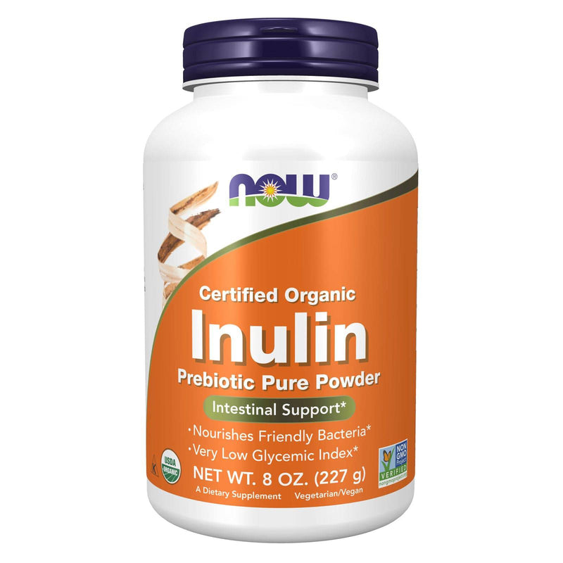 NOW Supplements , Inulin 프리바이오틱 퓨어 파우더, 유기농 인증, Non-GMO 프로젝트 검증, 장건강 지원*, 8 oz   