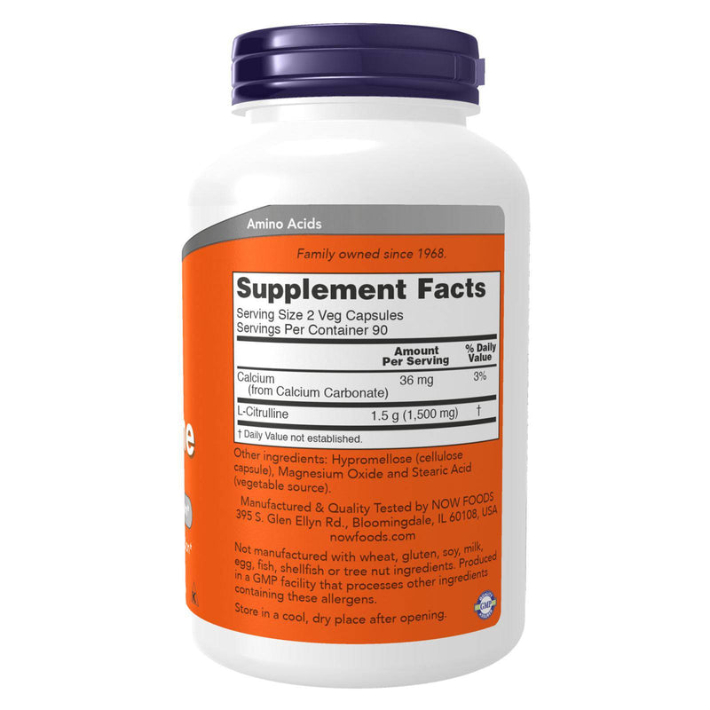 Suplementos NOW, L-citrulina 750 mg, apoya el metabolismo de las proteínas*, aminoácido, 180 cápsulas vegetales