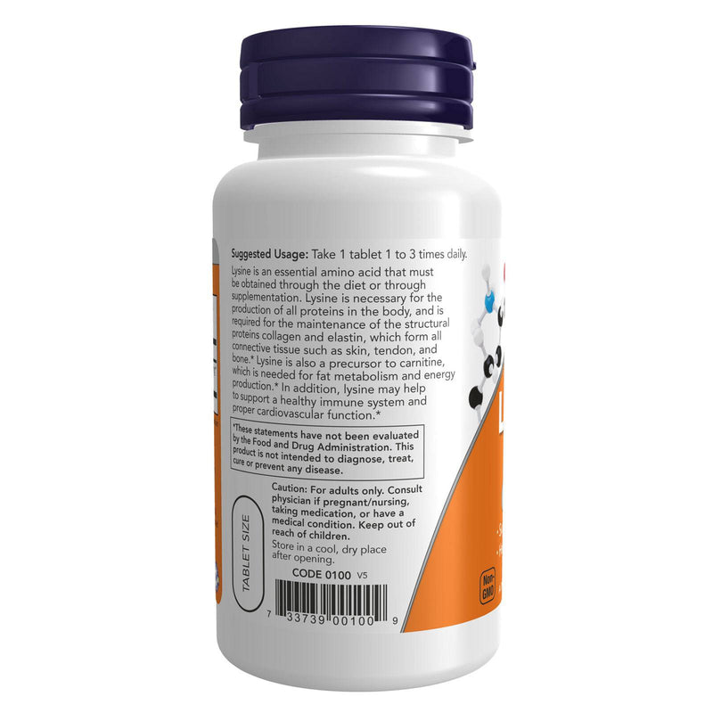 NOW Supplements, L-라이신(L-라이신 염산염) 500mg, 아미노산, 100정