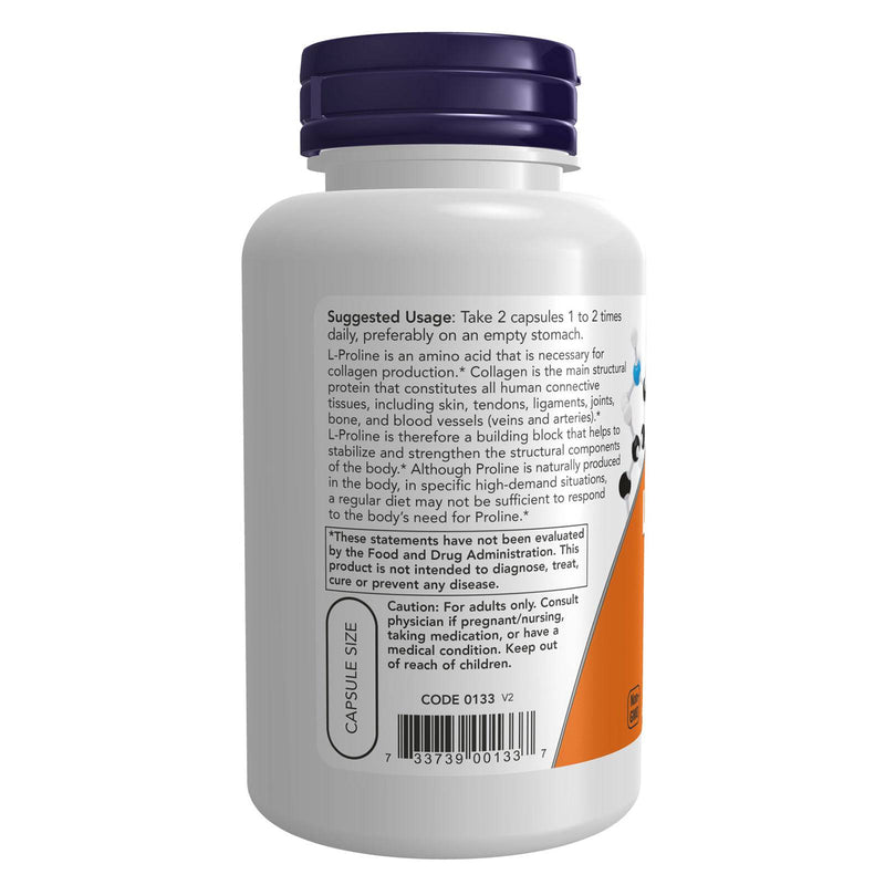 NOW Foods L-Proline 500 mg 120 Veg Capsules