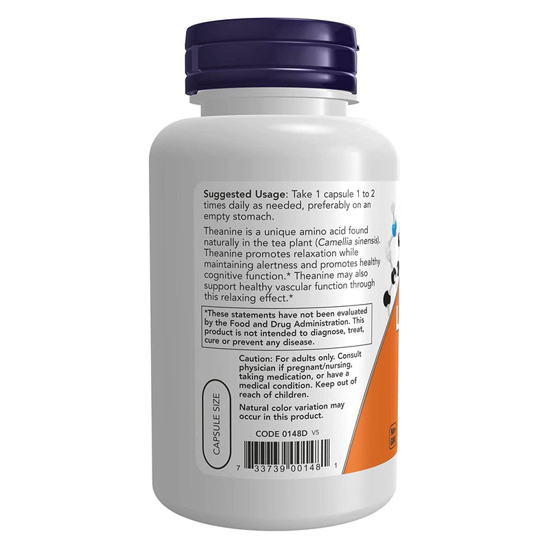 NOW Supplements, L-Theanine 200 mg , 이노시톨 함유 스트레스 관리 *, 120 식물성 캡슐