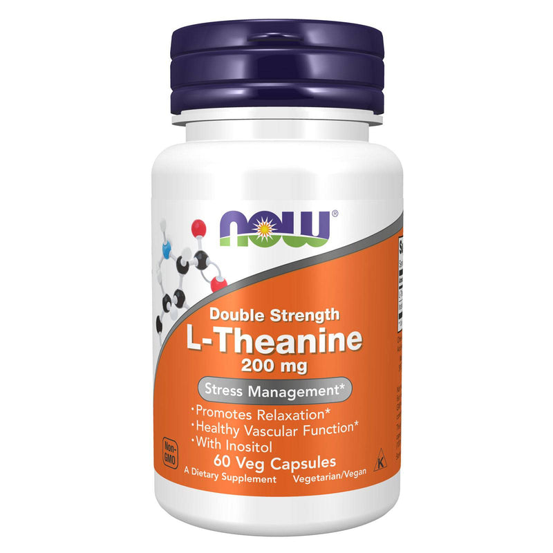 NOW Supplements, L-Theanine 200 mg,  이노시톨 함유, 스트레스 관리 *, 60 식물성 캡슐