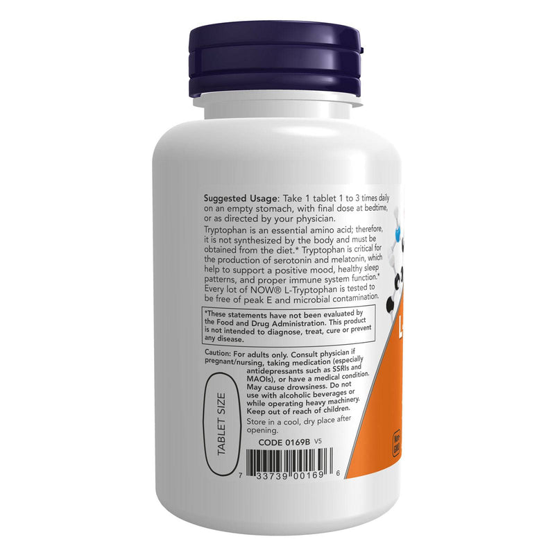 NOW Supplements, L-트립토판 1,000 mg, Double Strength , 긍정적인 기분 촉진*, 이완 작용*, 60정