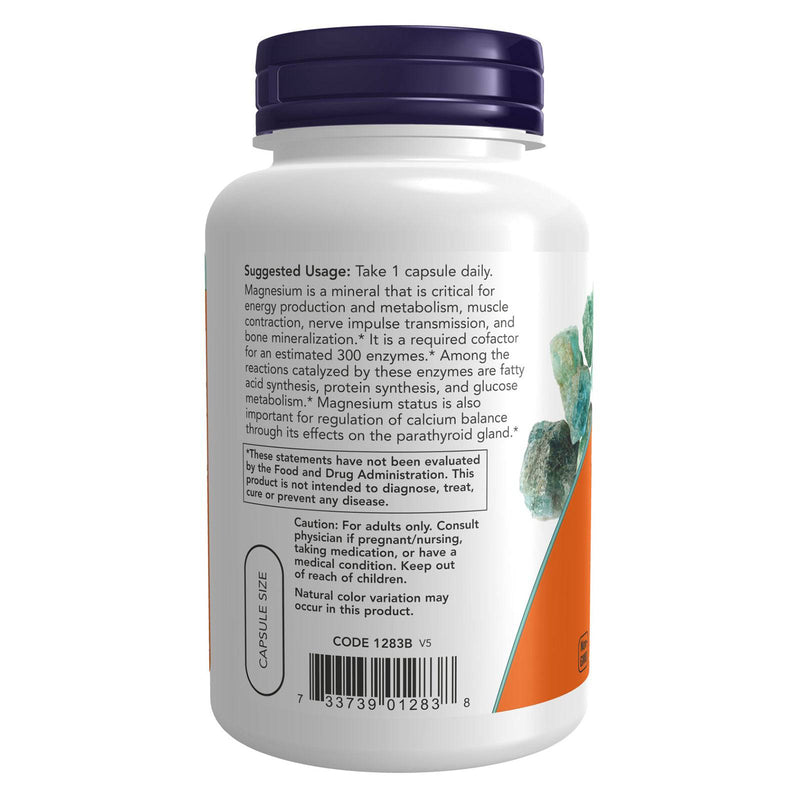 Suplementos NOW, magnesio 400 mg, función enzimática*, apoyo al sistema nervioso*, 180 cápsulas vegetales