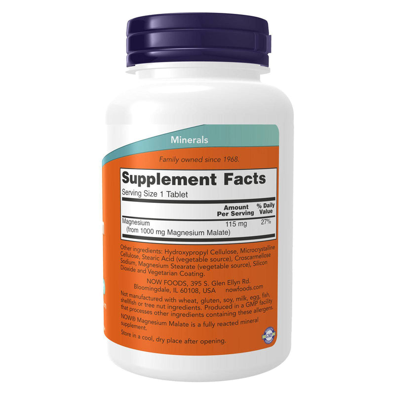 NOW Supplements, 마그네슘 말레이트 1000mg, 에너지 생산*, 신경계 지원*, 180정