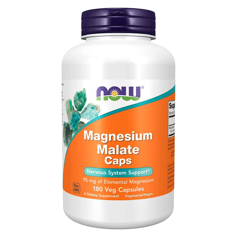 NOW Suplementos, cápsulas de malato de magnésio com 95 mg de magnésio elementar, suporte ao sistema nervoso *, 180 cápsulas vegetais