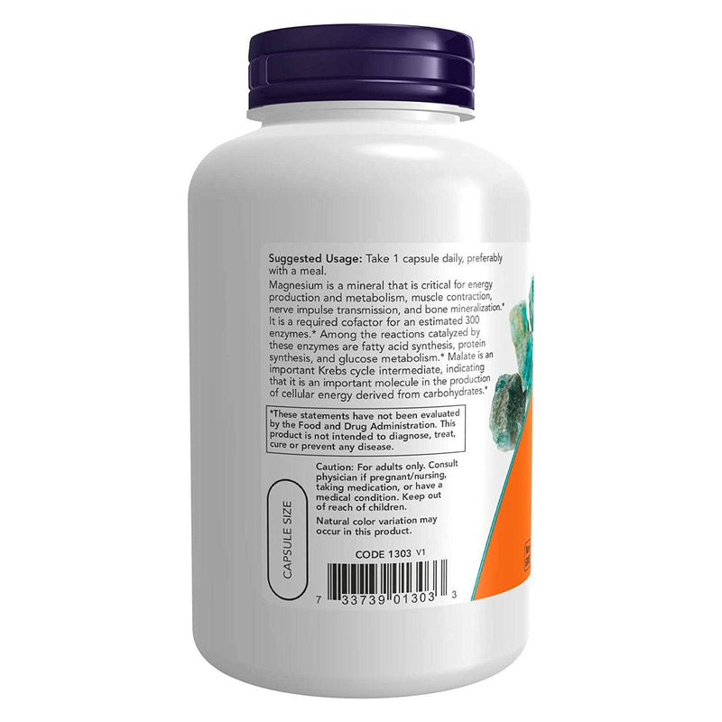 NOW Suplementos, cápsulas de malato de magnésio com 95 mg de magnésio elementar, suporte ao sistema nervoso *, 180 cápsulas vegetais