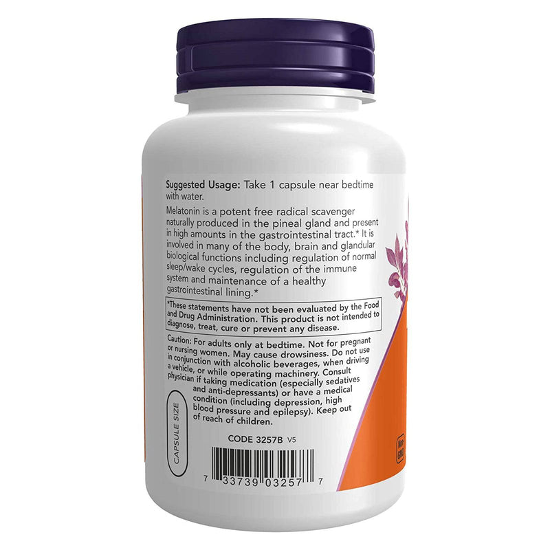 NOW Supplements, 멜라토닌 3 mg, 유리기 제거*, 건강한 수면 주기*, 180 식물성 캡슐 