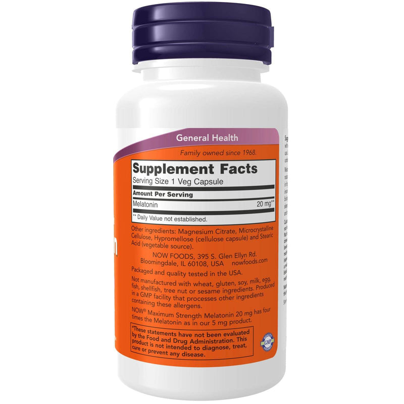 NOW Foods Melatonin Maximum Strength 20 mg 90 Veg Capsules