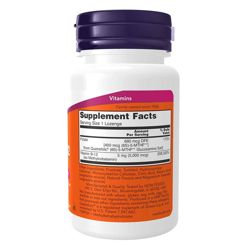 NOW Suplementos, Metil B-12 (Metilcobalamina) 5.000 mcg, Saúde do Sistema Nervoso*, 120 Pastilhas