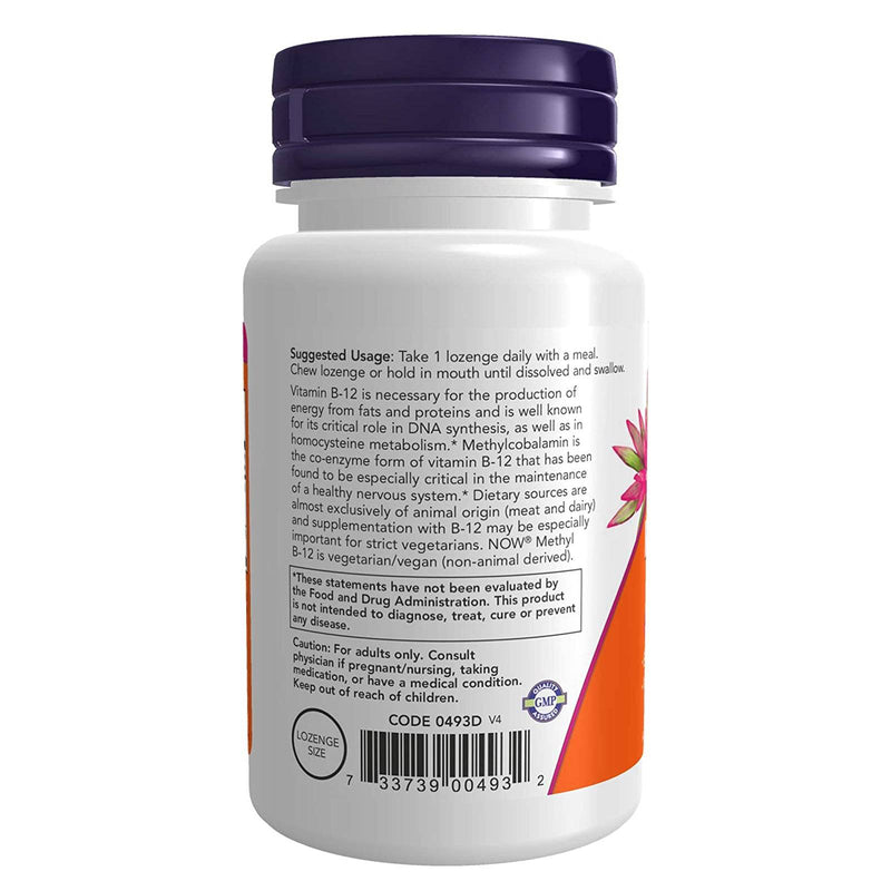 NOW Suplementos, Metil B-12 (Metilcobalamina) 5.000 mcg, Saúde do Sistema Nervoso*, 120 Pastilhas