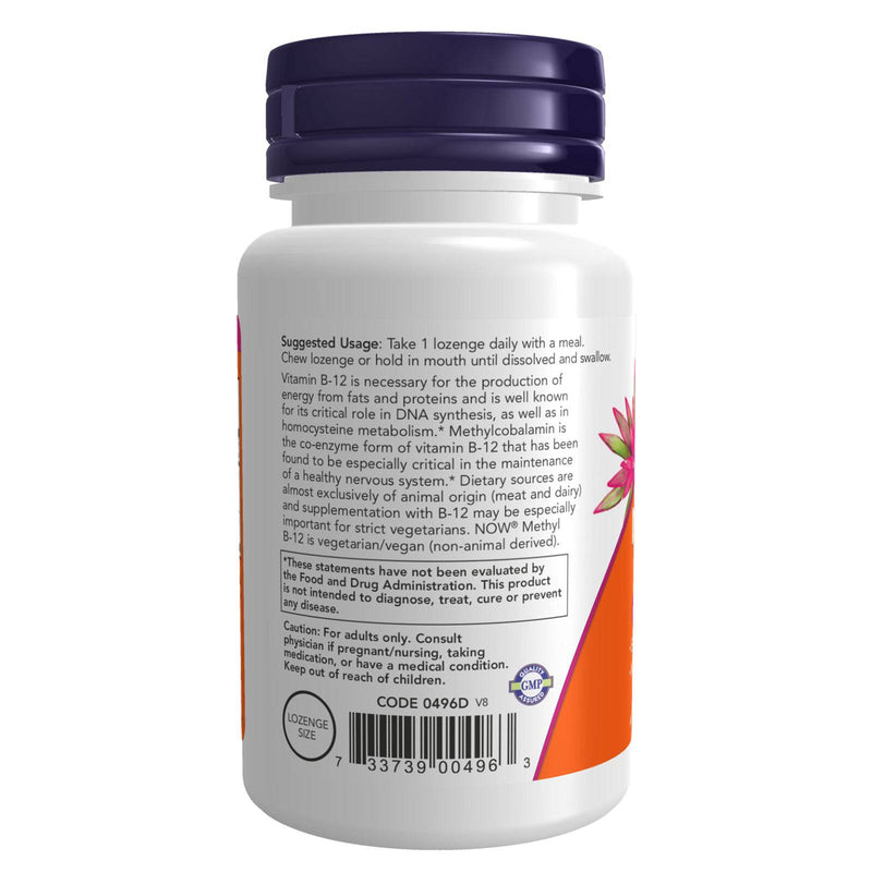 NOW Suplementos, Metil B-12 (Metilcobalamina) 5.000 mcg, Saúde do Sistema Nervoso*, 60 Pastilhas