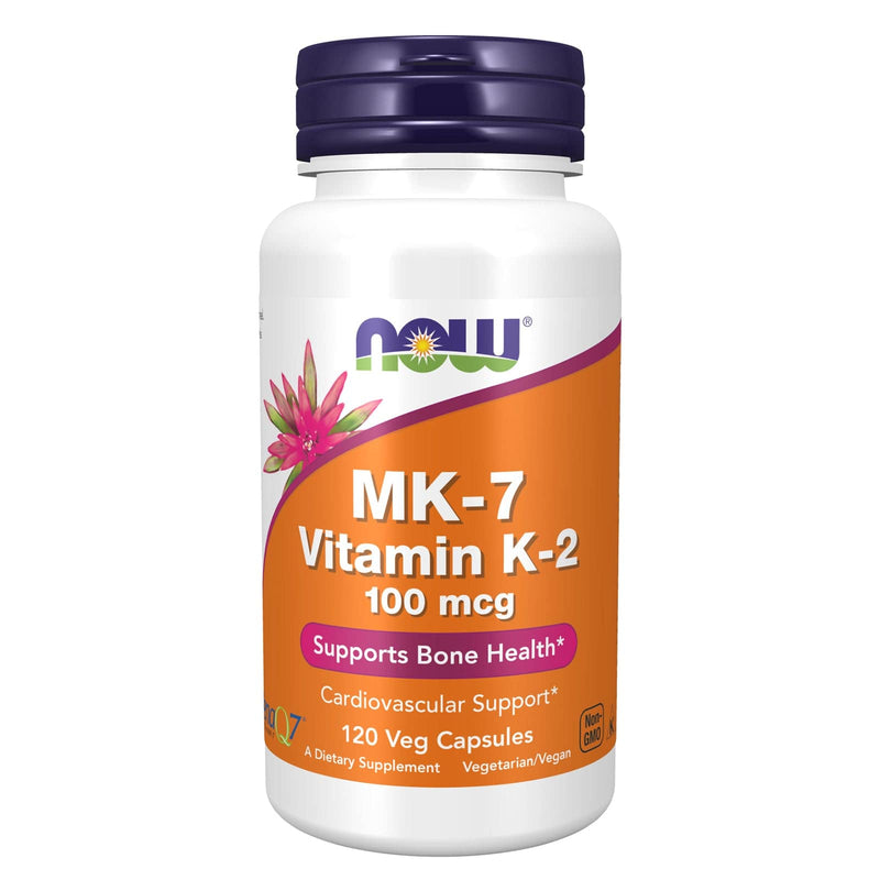 Suplementos NOW, MK-7 Vitamina K-2 100 mcg, Apoyo cardiovascular*, Apoya la salud ósea*, 120 cápsulas vegetales