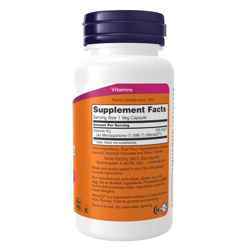 NOW Suplementos, MK-7 Vitamina K-2 100 mcg, Suporte Cardiovascular*, Suporta Saúde Óssea*, 120 Cápsulas Vegetais