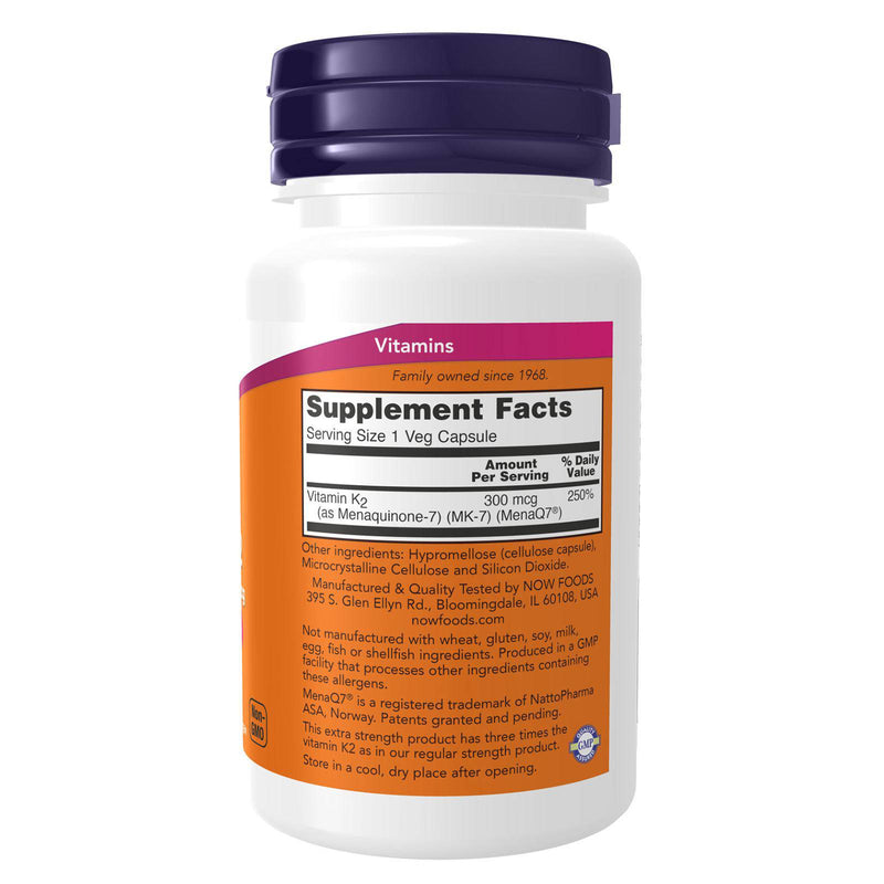 NOW Foods MK-7 Vitamin K-2 Extra Strength 300 mcg 60 Veg Capsules