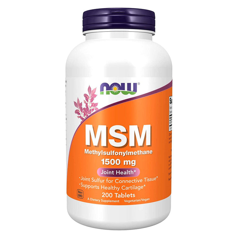 NOWサプリメント、MSM（メチルスルホニルメタン）1,500 mg、健康な軟骨*、関節の健康*、200錠をサポート