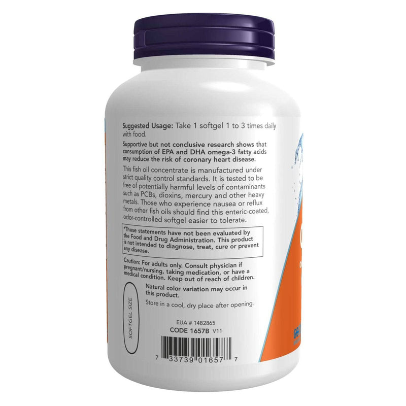 NOW Foods Omega-3 Molecularly Distilled & Enteric Coated 180 Softgels - SUPER DEAL!