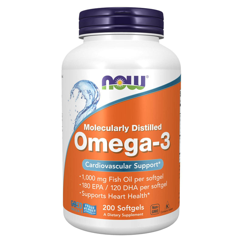 NOW Supplements, Omega-3 180 EPA / 120 DHA, 분자 증류법 추출, 심혈관 지원*, 200 소프트겔