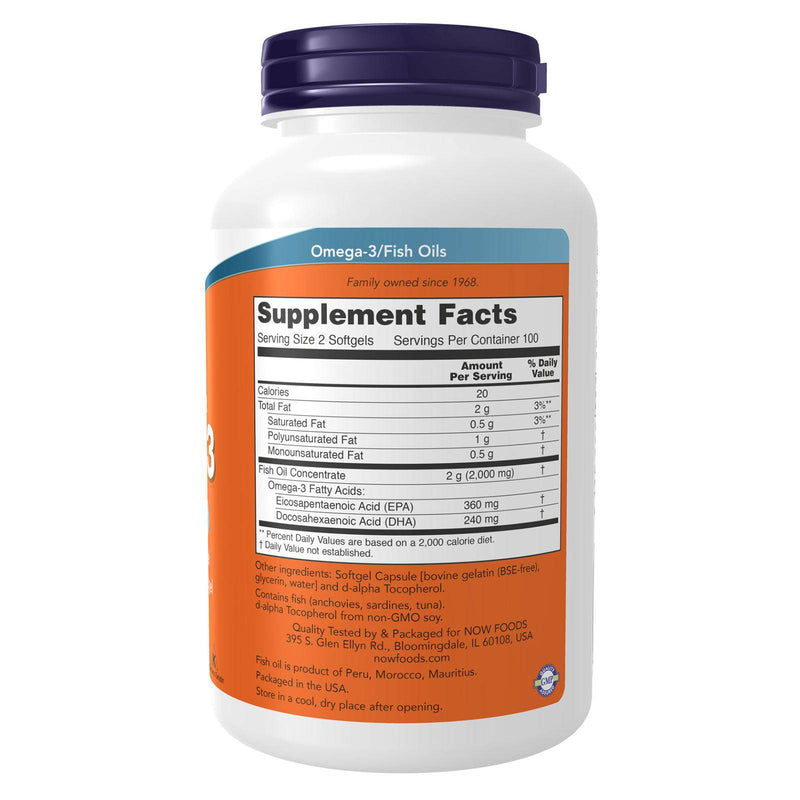 NOW Supplements, Omega-3 180 EPA / 120 DHA, 분자 증류법 추출, 심혈관 지원*, 200 소프트겔