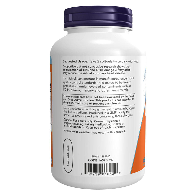 NOW Foods Omega-3 Molecularly Distilled Fish Oil 200 Softgels