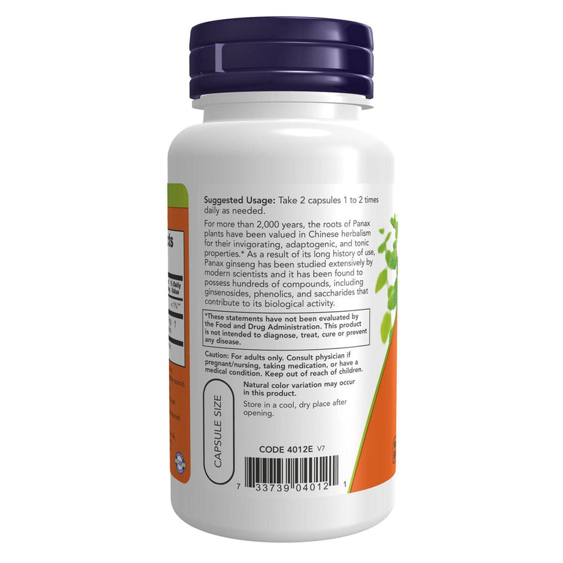 NOW Supplements, Panax Ginseng (Root) 500 mg, 천연강장제 허브*, 100 식물성 캡슐