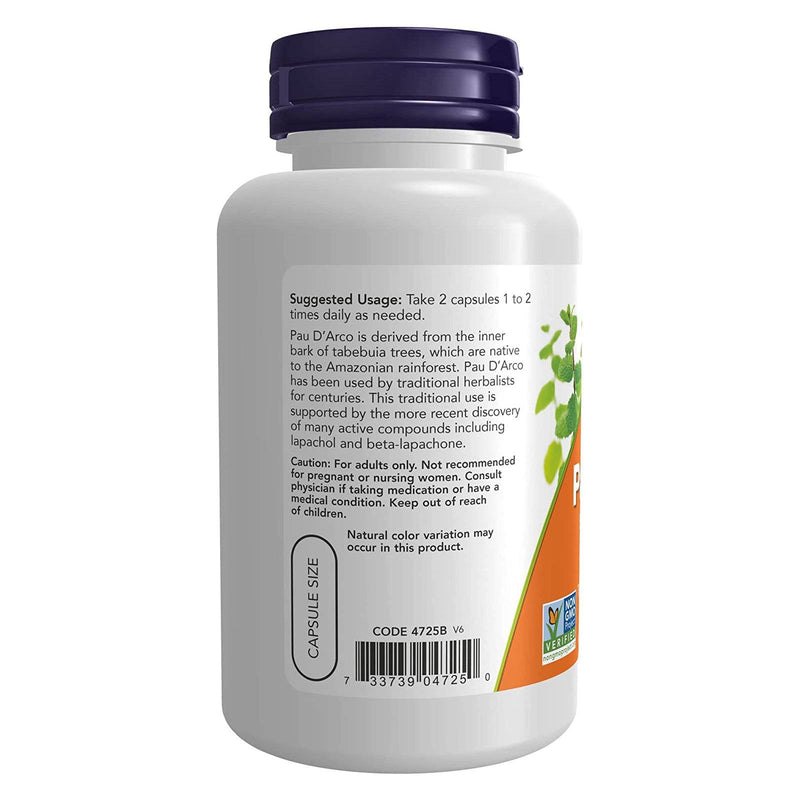 NOW Foods Pau D' Arco 500 mg 100 Veg Capsules - DailyVita