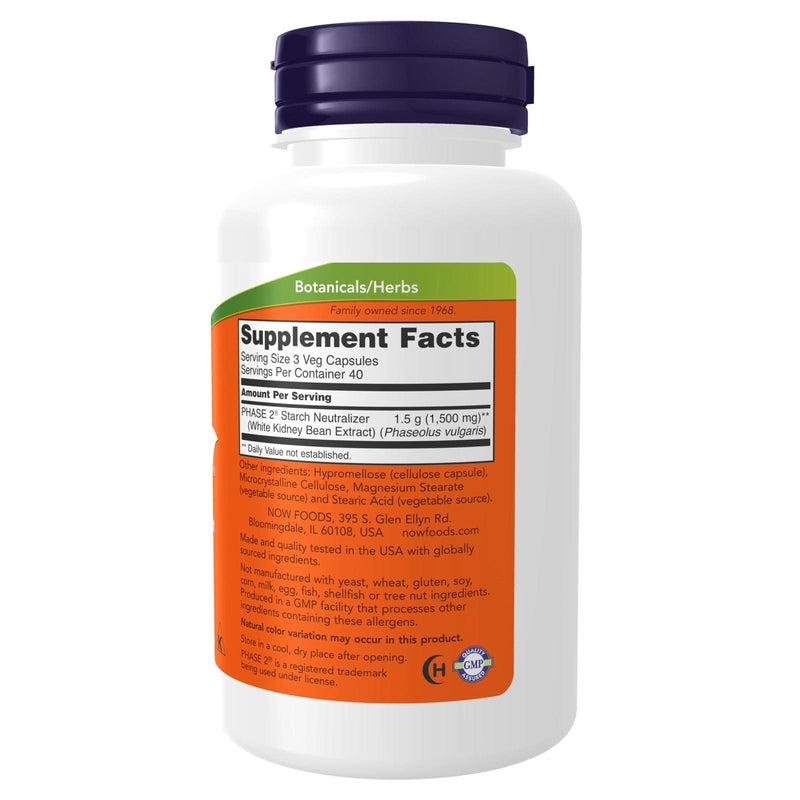 NOW Supplements, Fase 2® (extrato de feijão branco) 500 mg, gestão de peso *, 120 cápsulas vegetais