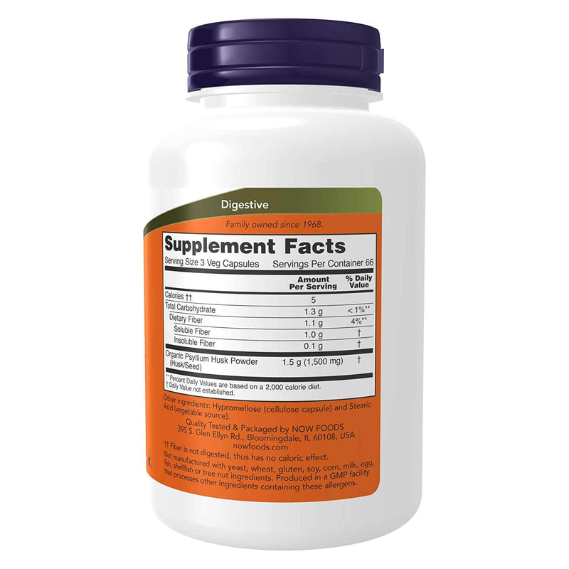 NOW Foods Psyllium Husk 500 mg 200 Veg Capsules